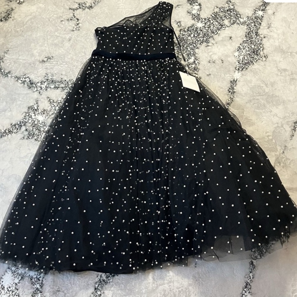 Make an offer! Mac Duggal Dress Black One Shoulder Pearl Midi Ballgown. Sz 6 - Picture 4 of 4